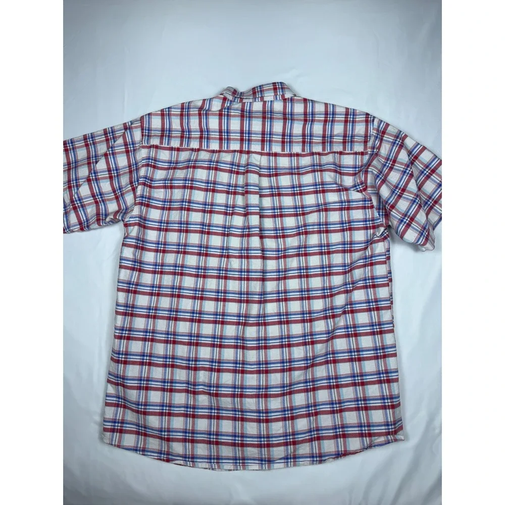 Twenty X The Wrangler Jean Co Men Plaid Short‎ Sleeve Button Up Red Blue White L